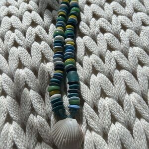 Coastal Bead and Shell Necklace in Blue & Green